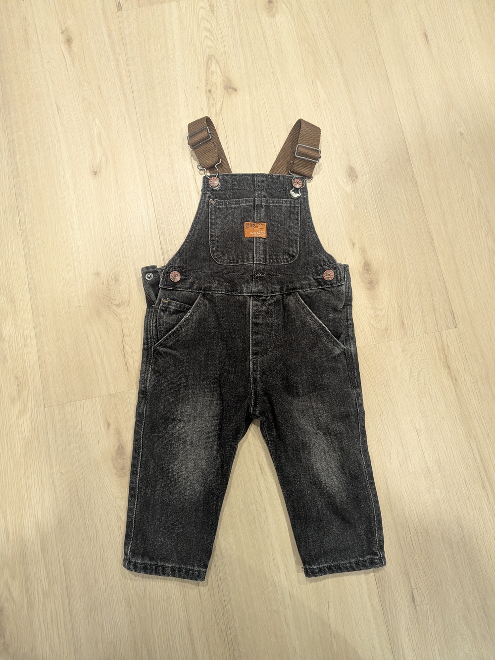 Zara Black Denim Overalls with Brown Adjustable Straps